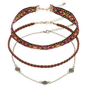 Mudd® Medallion, Tribal Stitch & Braided Cord Choker Necklace Set