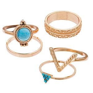 Mudd® Simulated Turquoise, Geometric & Textured Ring Set