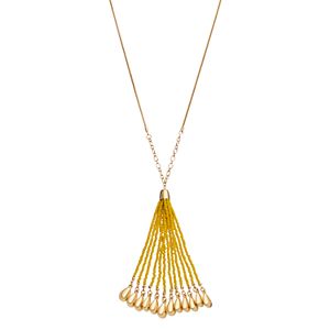 Yellow Seed Bead Long Tassel Necklace
