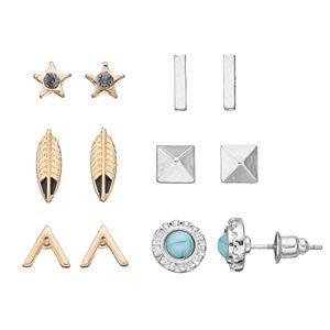 Mudd® Star, Pyramid & Leaf Stud Earring Set