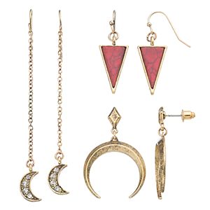 Mudd® Antiqued Triangle & Crescent Drop Earring Set