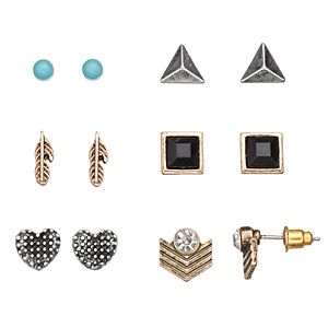 Mudd® Heart, Feather & Pyramid Stud Earring Set