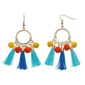 Pom Pom & Tassel Drop Hoop Earrings