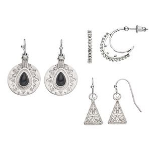 Mudd® Triangle, Disc Drop & J Hoop Earring Set