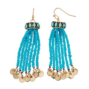 Mudd® Aqua Seed Bead Tassel Drop Earrings