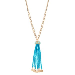 Mudd® Long Blue Seed Bead Tassel Necklace