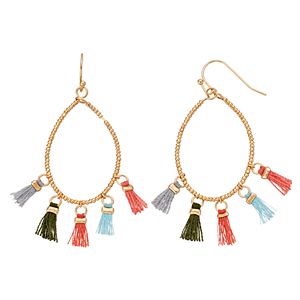 Mudd® Beaded & Tasseled Drop Hoop Earrings