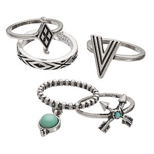 Mudd® Aqua Cabochon, Arrow & Textured Ring Set