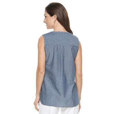 Women's Croft & Barrow® Embroidered Henley Tank