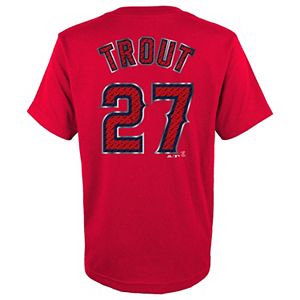 Boys 8-20 Majestic Los Angeles Angels of Anaheim Mike Trout Metal Grid Player Name and Number Tee