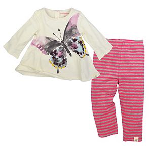 Baby Girl Burt's Bees Baby Organic Butterfly Tunic & Striped Pants Set