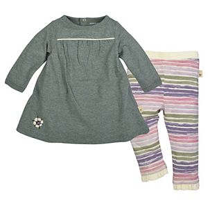 Baby Girl Burt's Bees Baby Organic Shirred Dress & Striped Pants Set