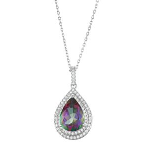 Sterling Silver Mystic Fire Topaz & Cubic Zirconia Teardrop Halo Pendant