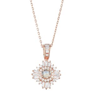 14k Rose Gold Over Silver Simulated Morganite & Cubic Zirconia Halo Pendant