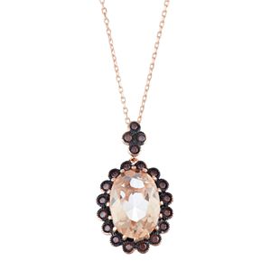 14k Rose Gold Over Silver Simulated Morganite & Cubic Zirconia Oval Halo Pendant