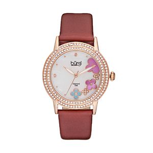 burgi Women's Floral Diamond & Crystal Leather Swiss Watch