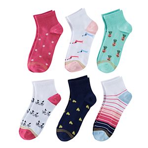 Girls 7-16 GOLDTOE 6-pk. Patterned 1/4-Crew Socks