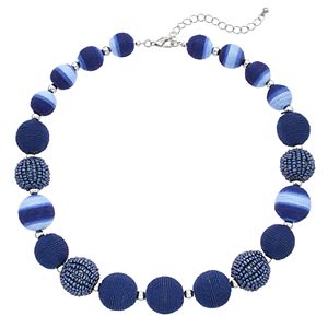 Blue Thread Wrapped Bead Necklace