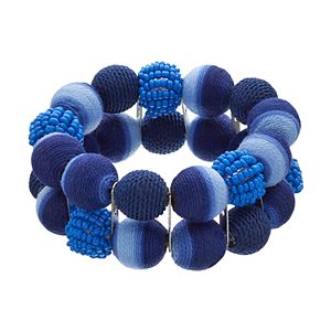Blue Thread Wrapped Bead Double Strand Stretch Bracelet