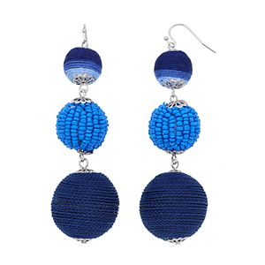 Blue Thread Wrapped Bead Linear Drop Earrings