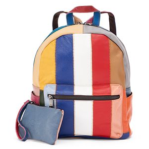AmeriLeather Berne Leather Striped Patchwork Backpack with Coin Purse