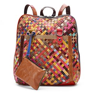 AmeriLeather Ellen Leather Basketweave Convertible Backpack with Coin Purse