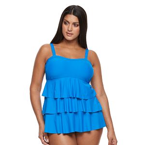 Plus Size Beach Scene Tiered Tankini Top