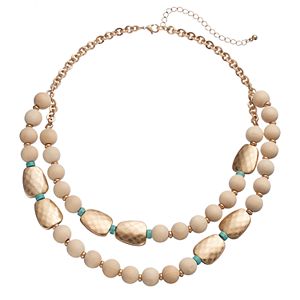 Wooden Bead Double Strand Necklace