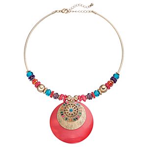 Beaded Composite Shell Medallion Collar Necklace