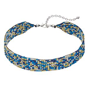 Blue Seed Bead Choker Necklace