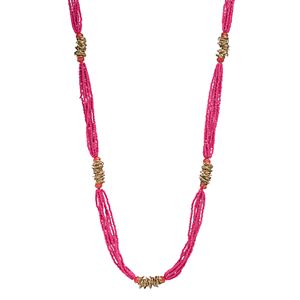 Pink Seed Bead Long Multi Strand Necklace