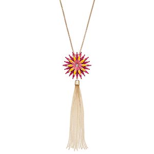 Long Pink Flower Tassel Pendant Necklace