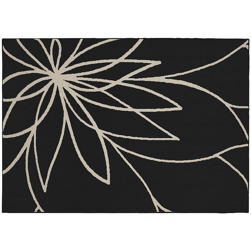 Garland Rug Grand Floral Polypropylene Black/Ivory Indoor Area Rug  5ft x 7ft 