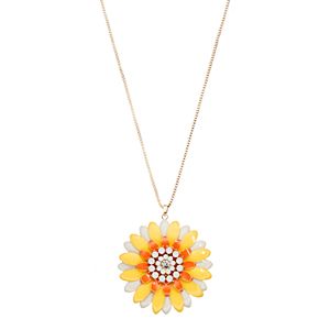 Long Yellow & Orange Flower Pendant Necklace