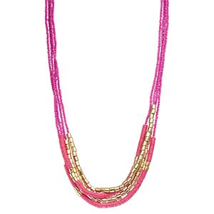 Layered Pink Sequin & Seed Bead Necklace
