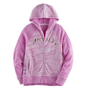 Girls 7-16 & Plus Size SO® Sequin Lattice Hem Zip-Up Hoodie