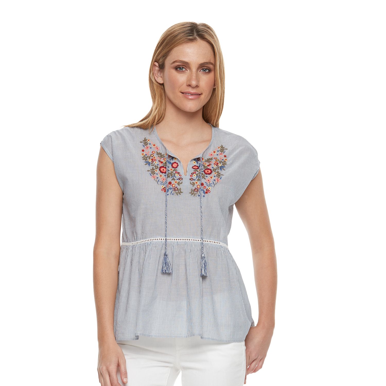 peplum embroidered tops