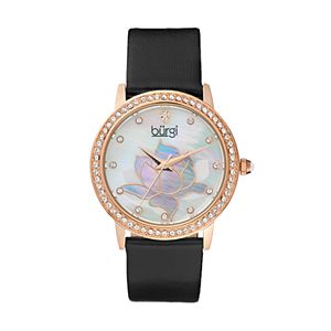 burgi Women's Lotus Flower Crystal Leather Watch