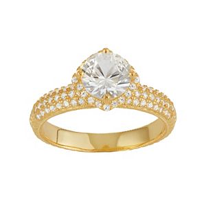14k Gold Over Silver Lab-Created White Sapphire Halo Ring