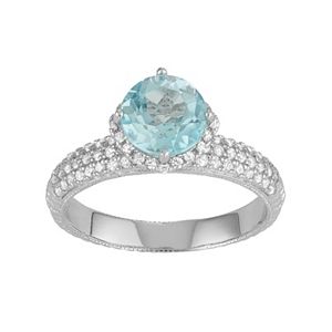 Sterling Silver Sky Blue Topaz & Lab-Created White Sapphire Halo Ring