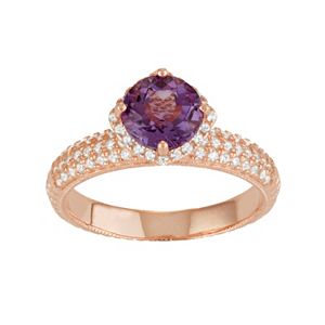14k Rose Gold Over Silver Amethyst & Lab-Created White Sapphire Halo Ring