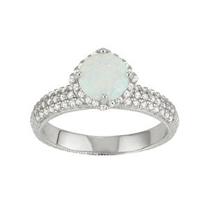 Sterling Silver Simulated White Opal & Lab-Created White Sapphire Halo Ring
