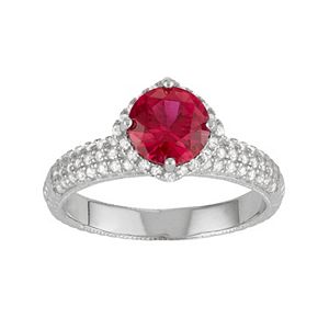 Sterling Silver Lab-Created Ruby & White Sapphire Halo Ring