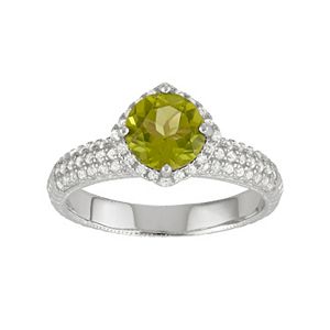 Sterling Silver Green Quartz & Lab-Created White Sapphire Halo Ring