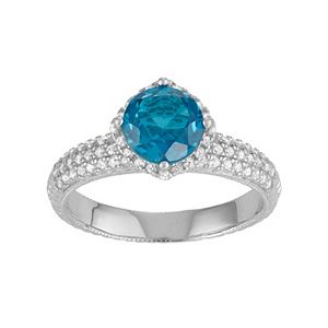 Sterling Silver Blue Quartz & Lab-Created White Sapphire Halo Ring