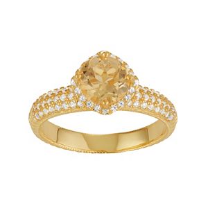 14k Gold Over Silver Citrine & Lab-Created White Sapphire Halo Ring