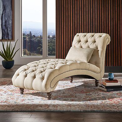 HomeVance Tufted Chaise Lounge Chair & Pillow 2-piece Set
