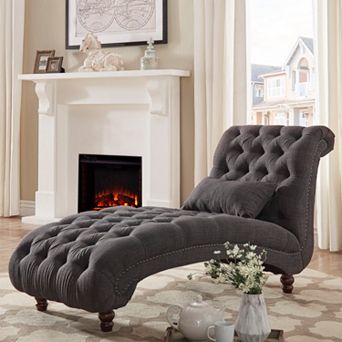 HomeVance Tufted Chaise Lounge Chair & Pillow 2 pc Set