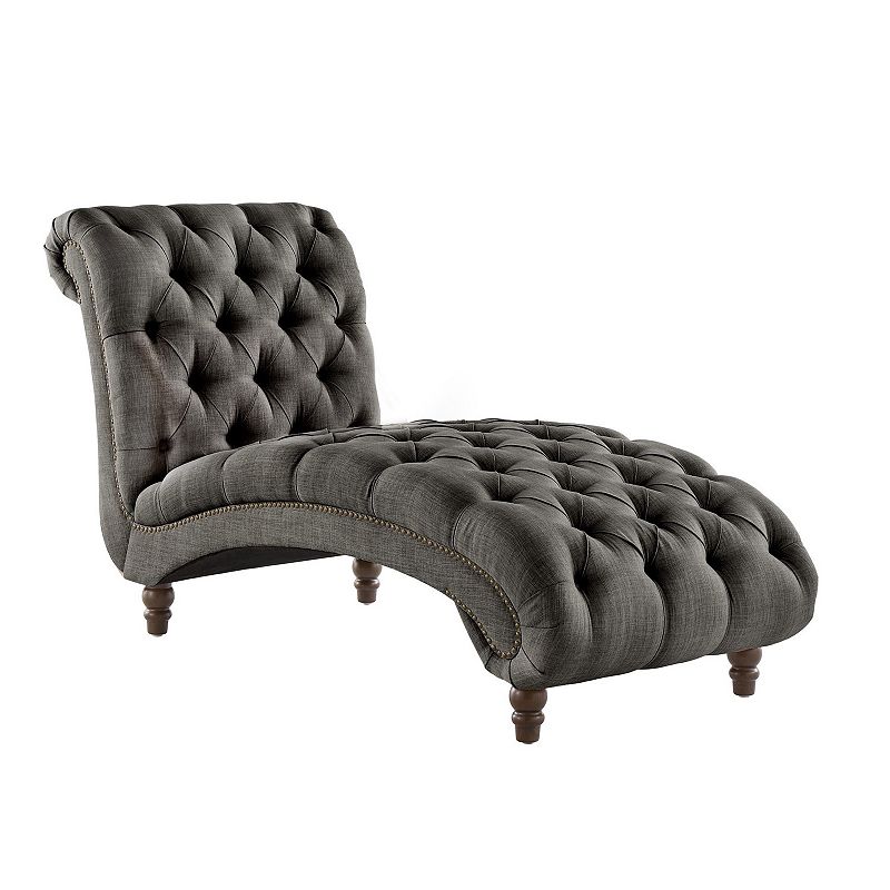 HomeVance Tufted Chaise Lounge Chair & Pillow 2-piece Set, Dark Gray