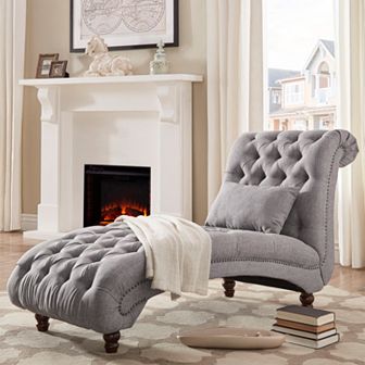 HomeVance Tufted Chaise Lounge Chair & Pillow 2 pc Set